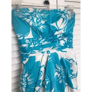 Blue Floral Strapless Dress WITH POCKETS